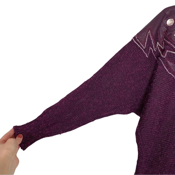 Vintage 80s 90s Retro Momcore Sweater Womens Medium Purple Leatger Embroidered - Picture 6 of 10